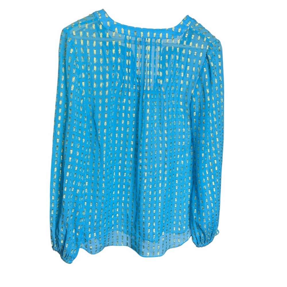 Lilly Pulitzer Colby Silk Metallic Dot‎ Blouse Blue - Picture 3 of 5